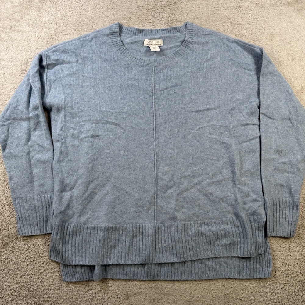 Rachel Zoe Sweater Womens Large Blue 100% Cashmere Crewneck Ribbed Oversized